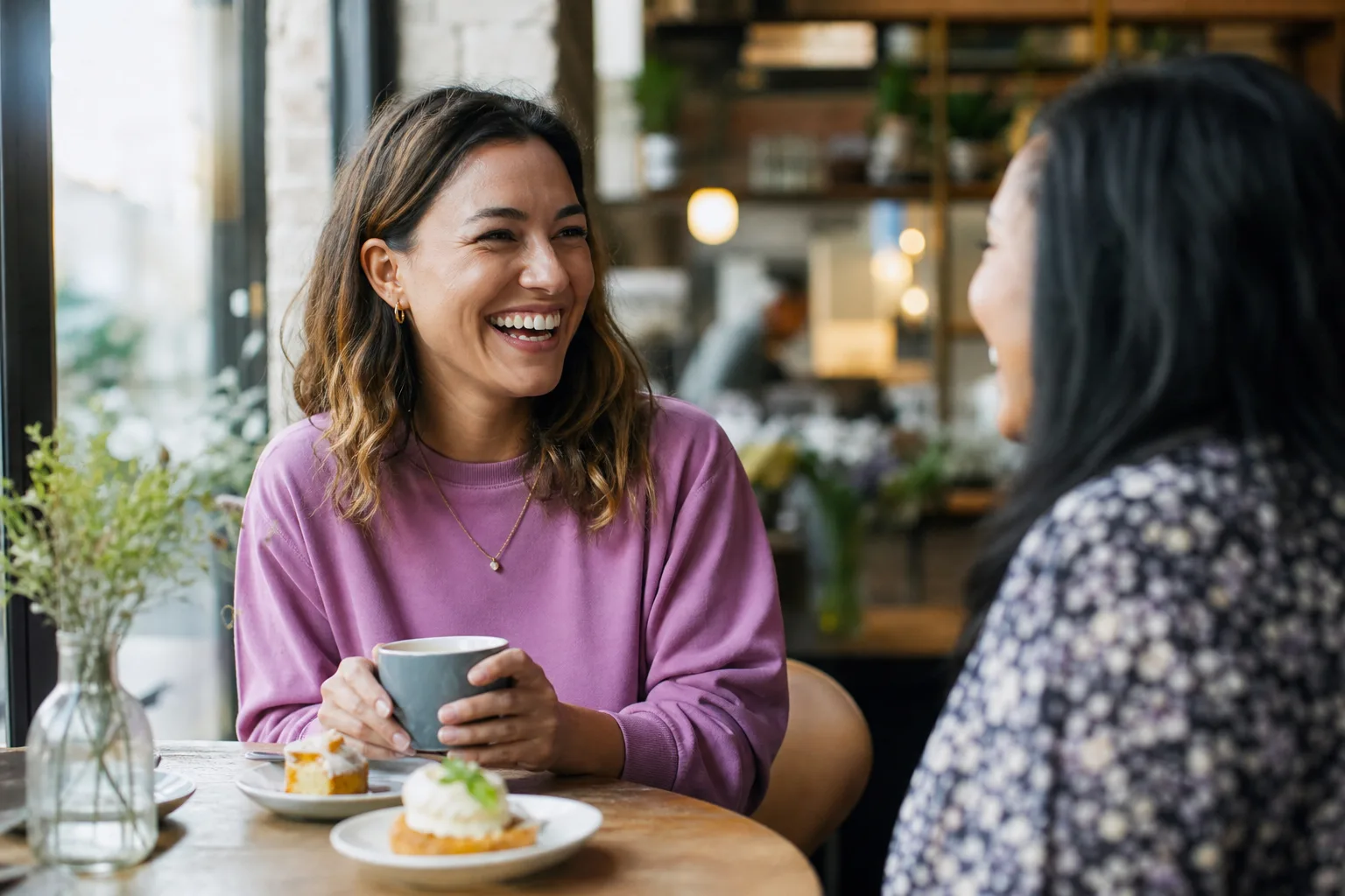 Somerset singles chatting over coffee in a relaxed local cafe