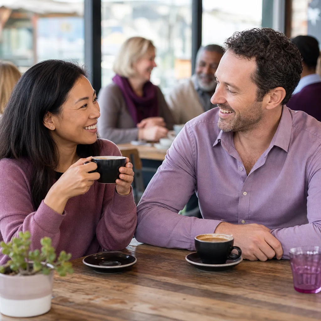 Person checking local dating profiles on a phone at a Somerset café