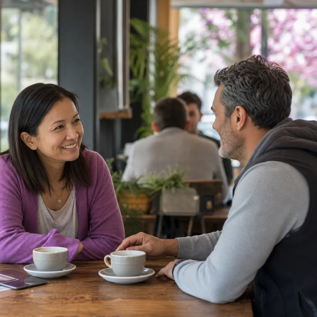Two Somerset singles meeting in a busy public café